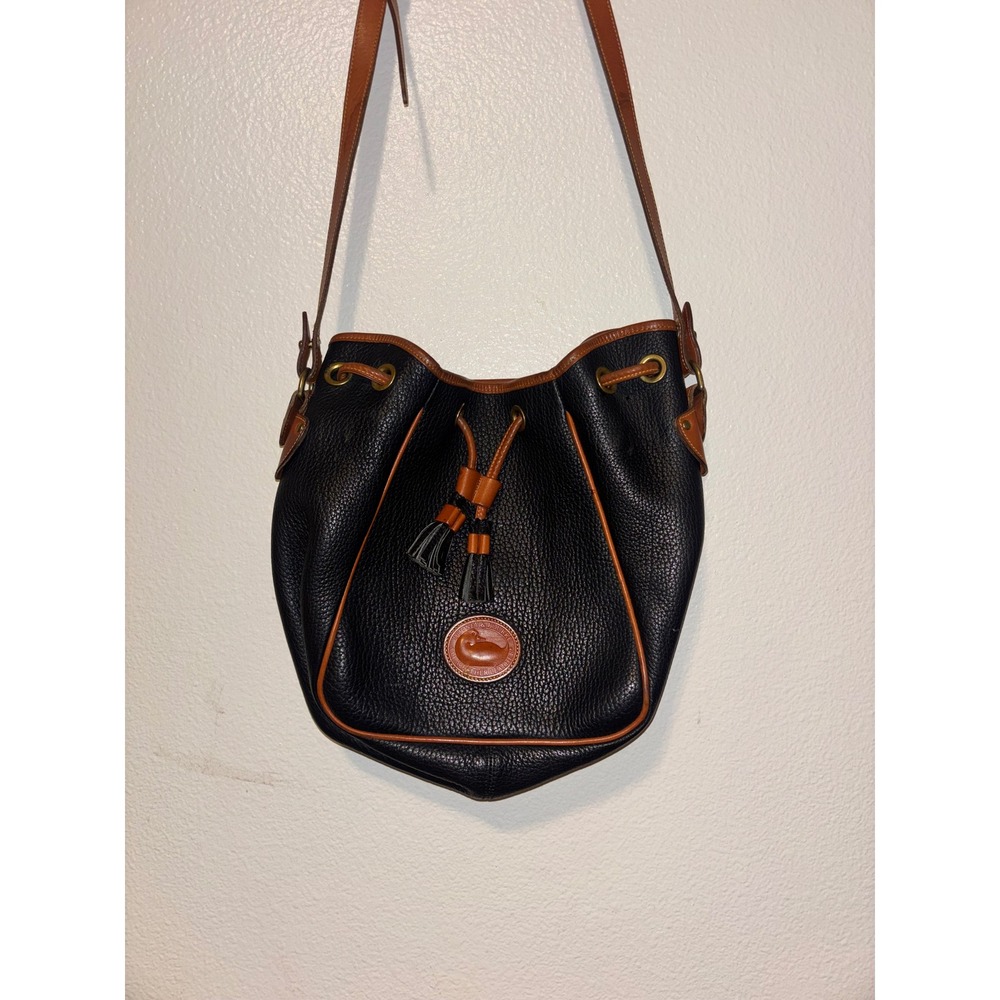VTG DOONEY & BOURKE Crossbody Satchel Purse Women's Black Brown Bucket Bag - Picture 2 of 7